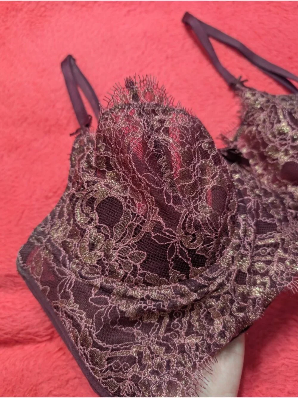 Victorias Secret Womens 36B Plum Lace Dream Angels Push Up Unlined Bra 357833